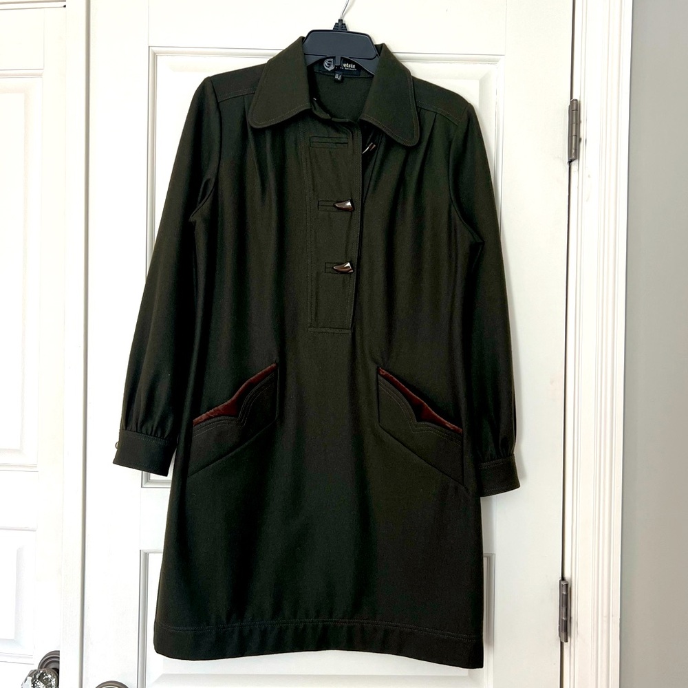 Sretsis Dark Green Wool Dress with Fur Detail